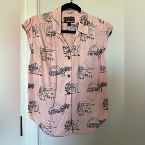 Patagonia Pink Button Down Shirt with Black Print